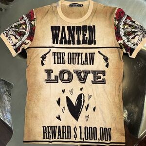 Dolce & Gabbana Beige Graphic Tee with Black and Red Accents